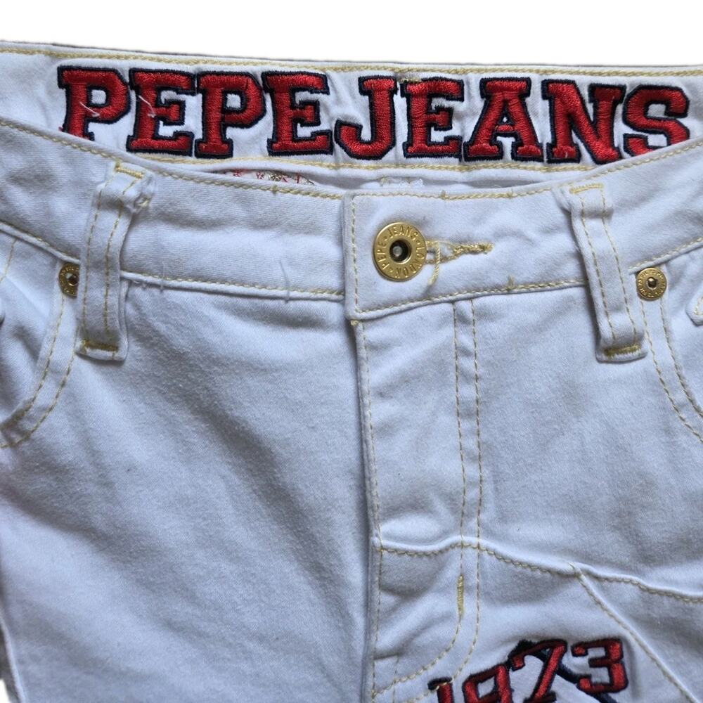 Y2K Pepe Jeans London Capri Pants Patchwork Logo Spellout Embroidered White 29 - Picture 3 of 9